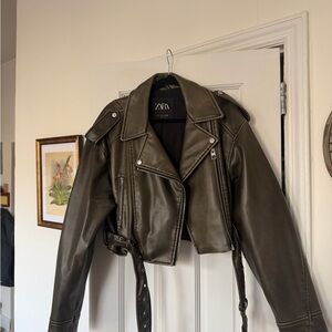 Zara Women's Olive Leather Jacket